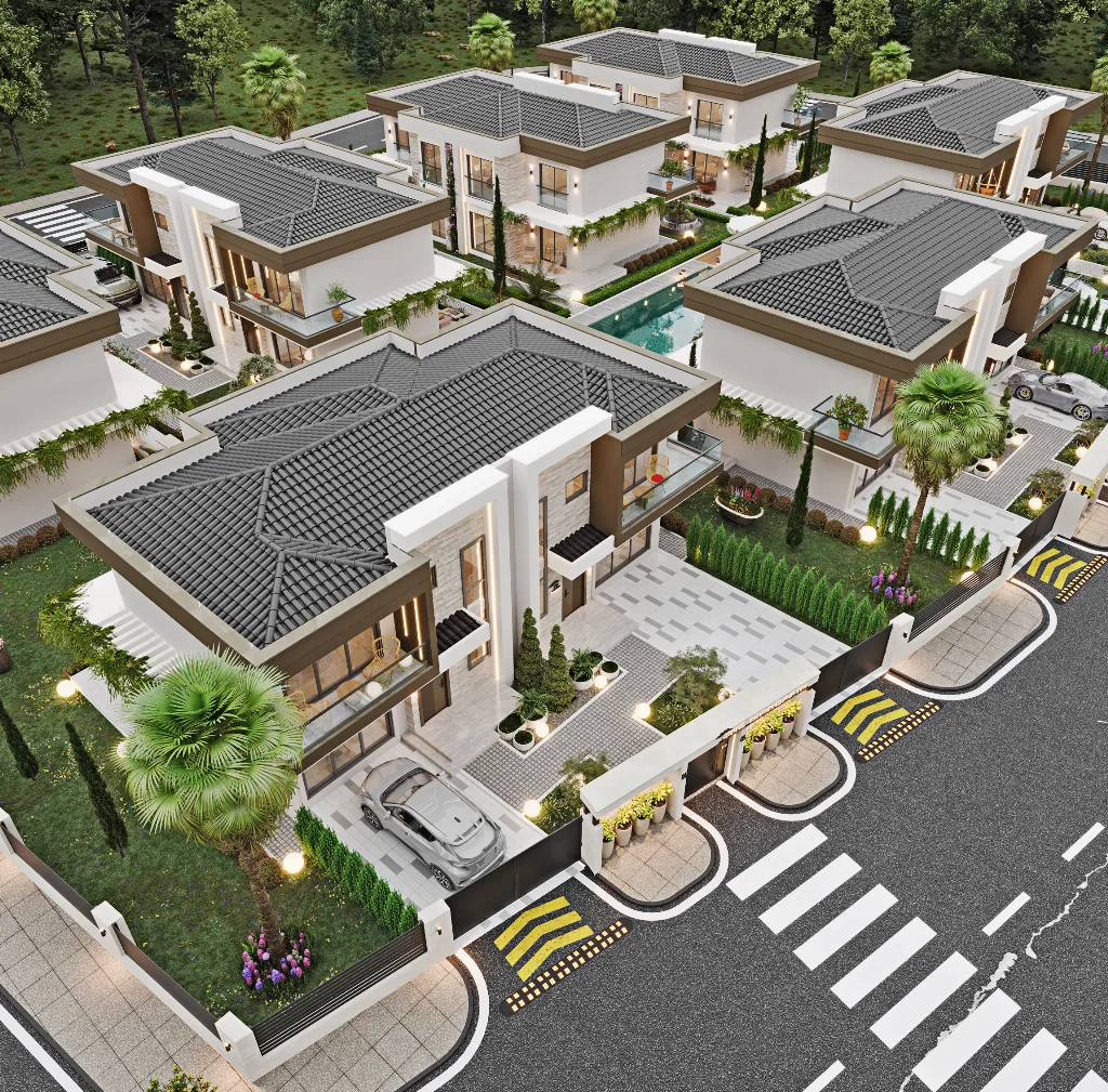 Aerial view of The Mandarin villa complex